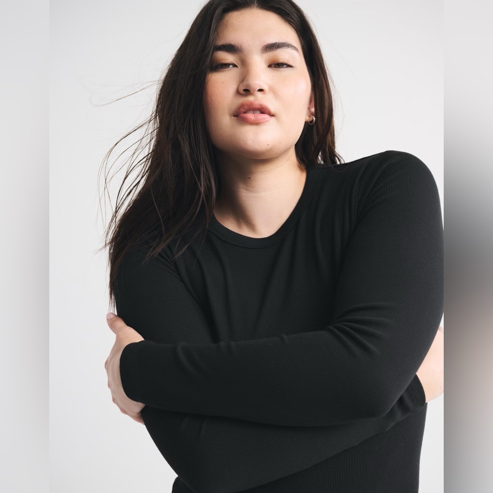Abercrombie & Fitch Black Long Sleeve Top Soft Essentials Medium Cotton Viscose